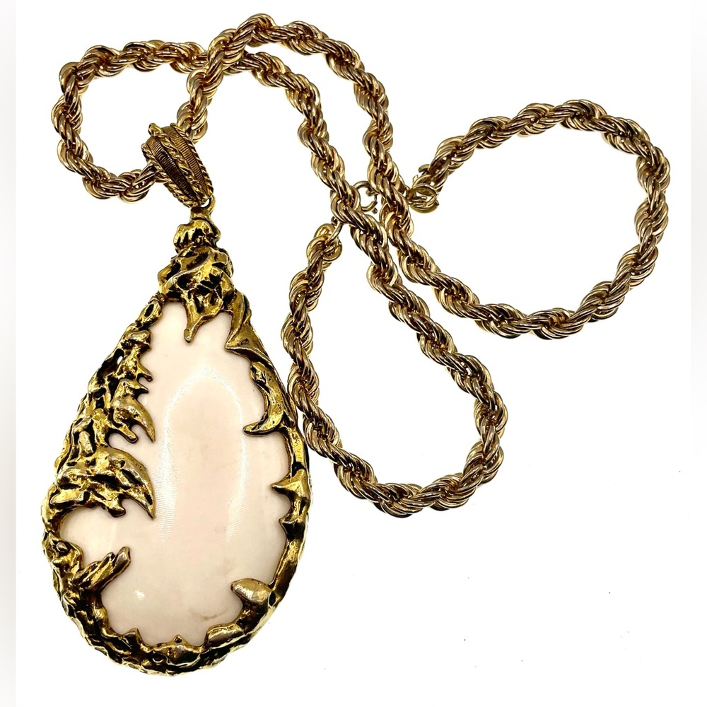 Vintage 1960s Love Witch Necklace Large Teardrop Pendant Statement Brutalist - Picture 2 of 10